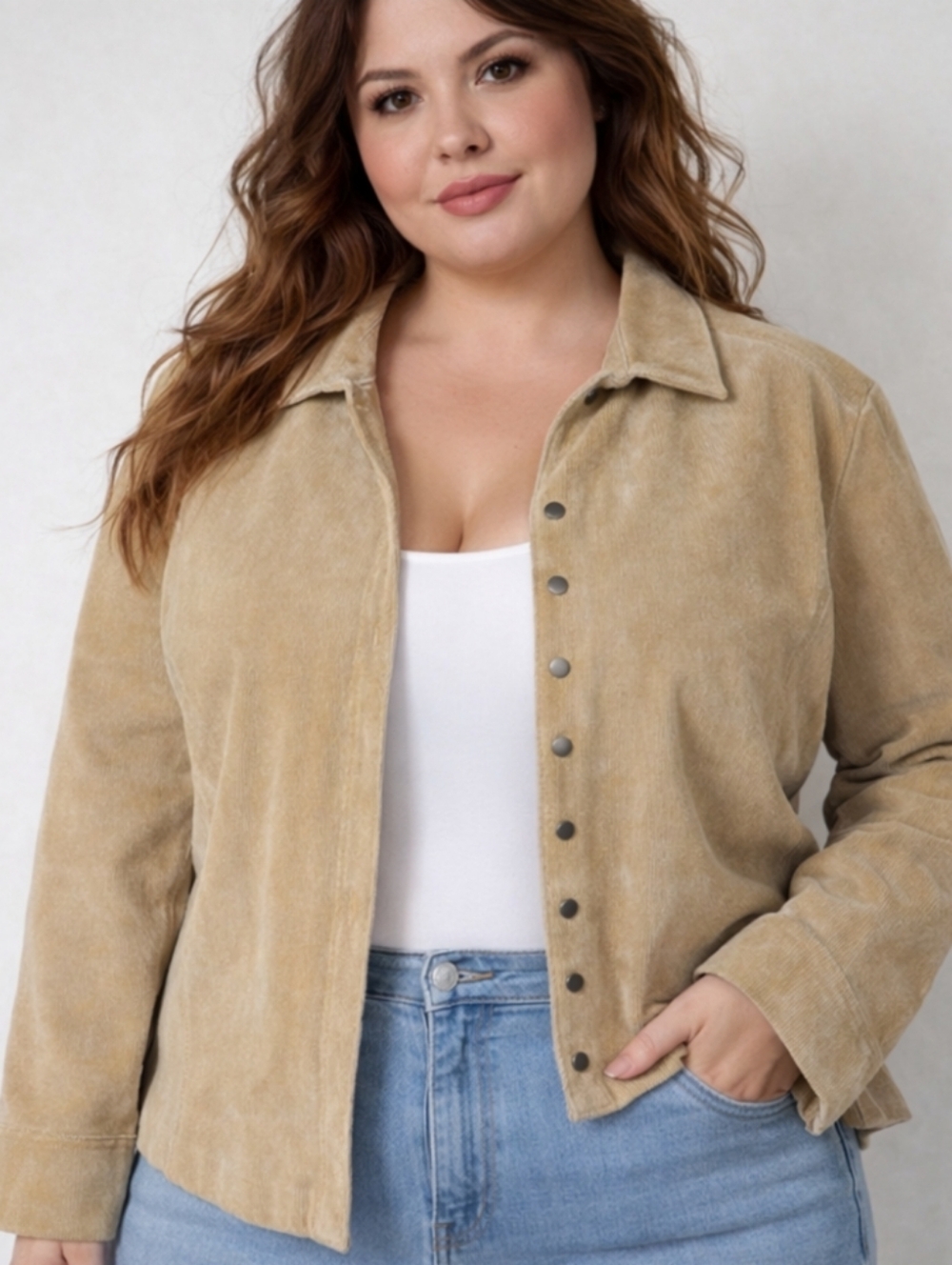 Y2K Western Boho Cowgirl Chic Tan Suede Leather Snap Front Jacket Womens 2X